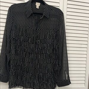 Black and White Polka Dot Blouse by Chico’s sz 2 (large) fringes front